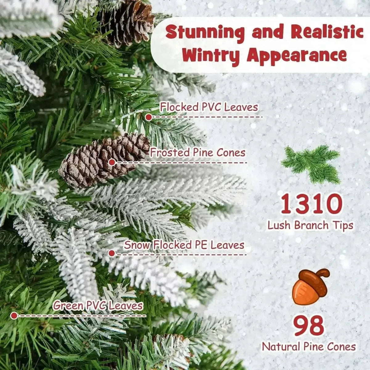 6/7.5/9 Feet Pre-Lit Artificial Christmas Tree Snow Flocked Hinged Cartsfy Inc.