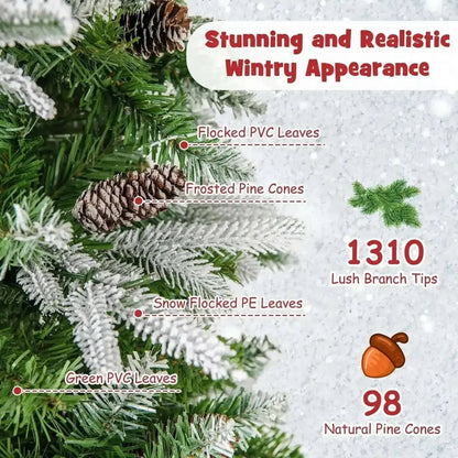 6/7.5/9 Feet Pre-Lit Artificial Christmas Tree Snow Flocked Hinged Cartsfy Inc.