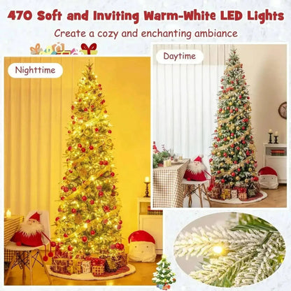 6/7.5/9 Feet Pre-Lit Artificial Christmas Tree Snow Flocked Hinged Cartsfy Inc.