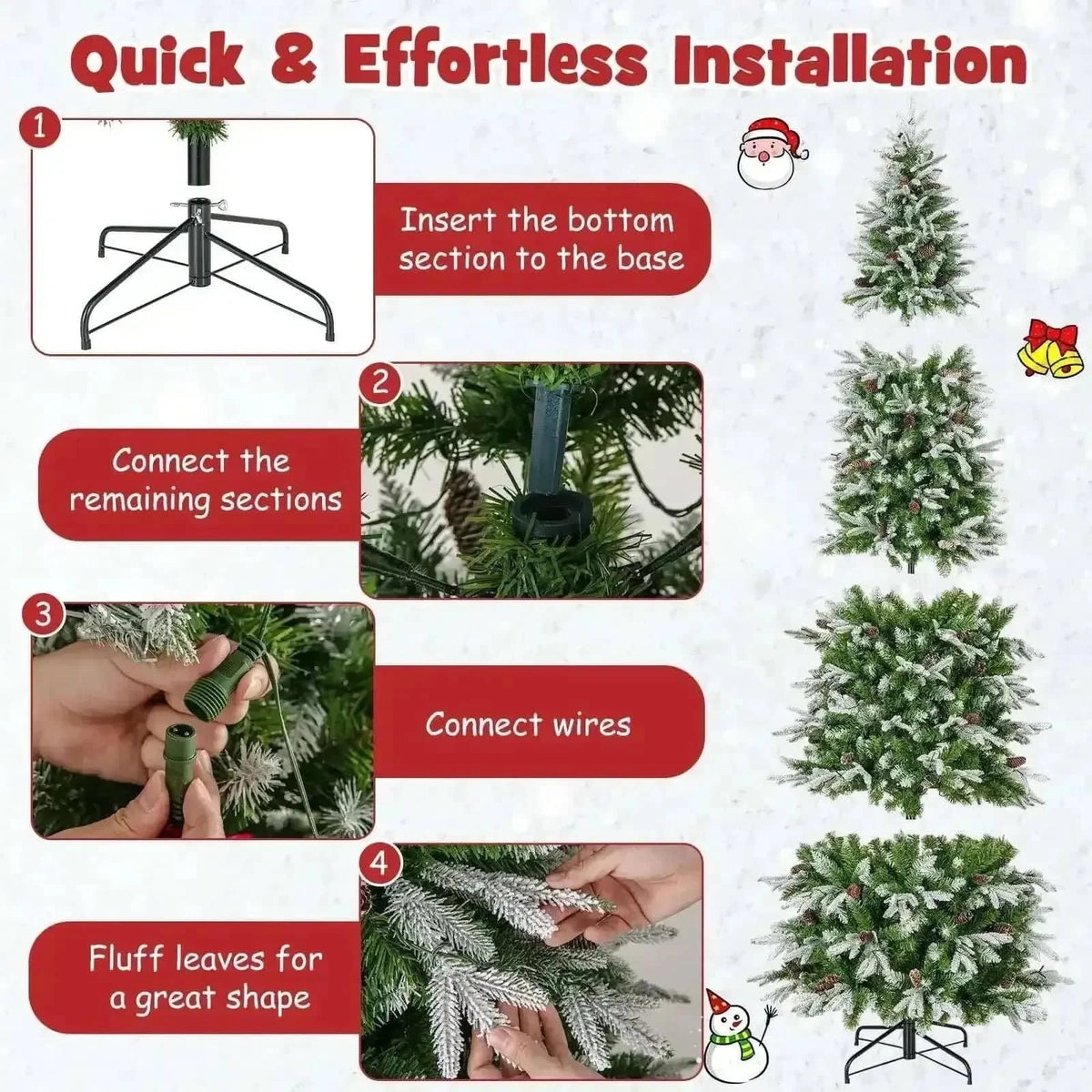 6/7.5/9 Feet Pre-Lit Artificial Christmas Tree Snow Flocked Hinged Cartsfy Inc.