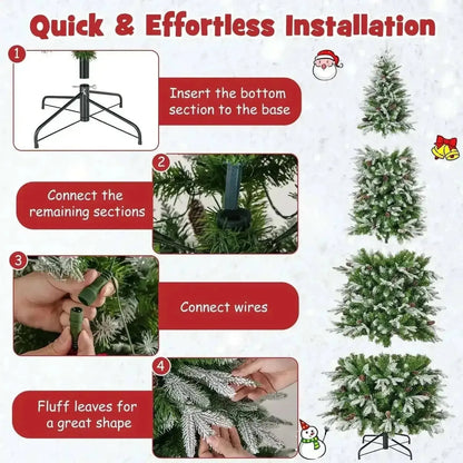 6/7.5/9 Feet Pre-Lit Artificial Christmas Tree Snow Flocked Hinged Cartsfy Inc.