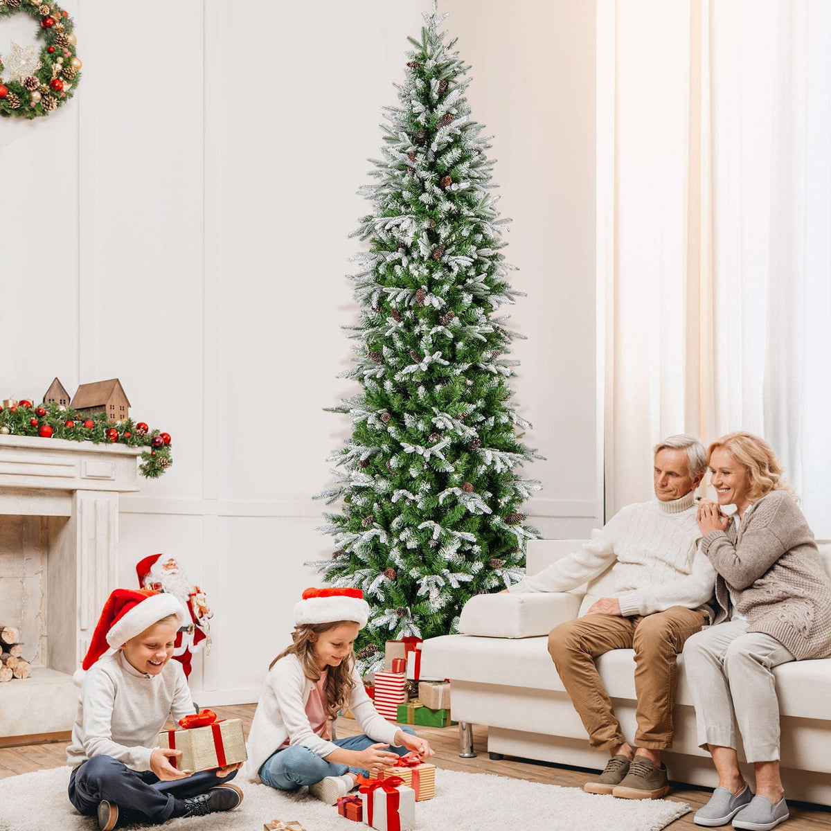 6/7.5/9 Feet Pre-Lit Artificial Christmas Tree Snow Flocked Hinged Cartsfy Inc.