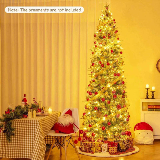 6/7.5/9 Feet Pre-Lit Artificial Christmas Tree Snow Flocked Hinged