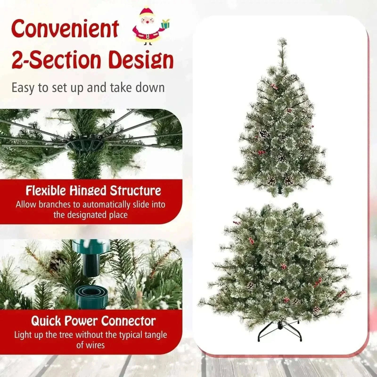6/7.5/9 FT Artificial Christmas Tree Pre-Lit Hinged Holiday Tree with 360° Quick Power Connector Cartsfy Inc.