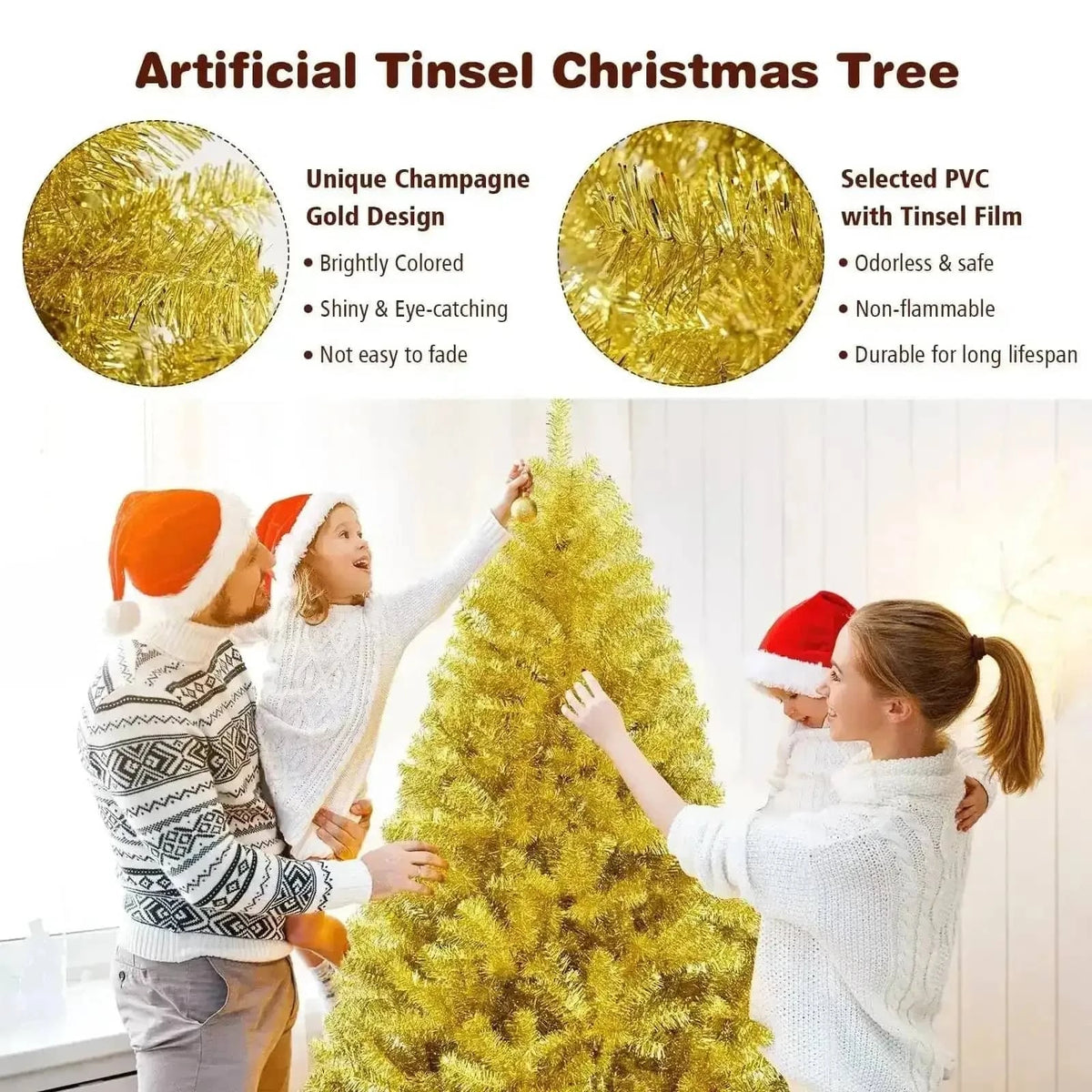 6/7.5 Feet Artificial Tinsel Christmas Tree Hinged with Foldable Stand Cartsfy Inc.