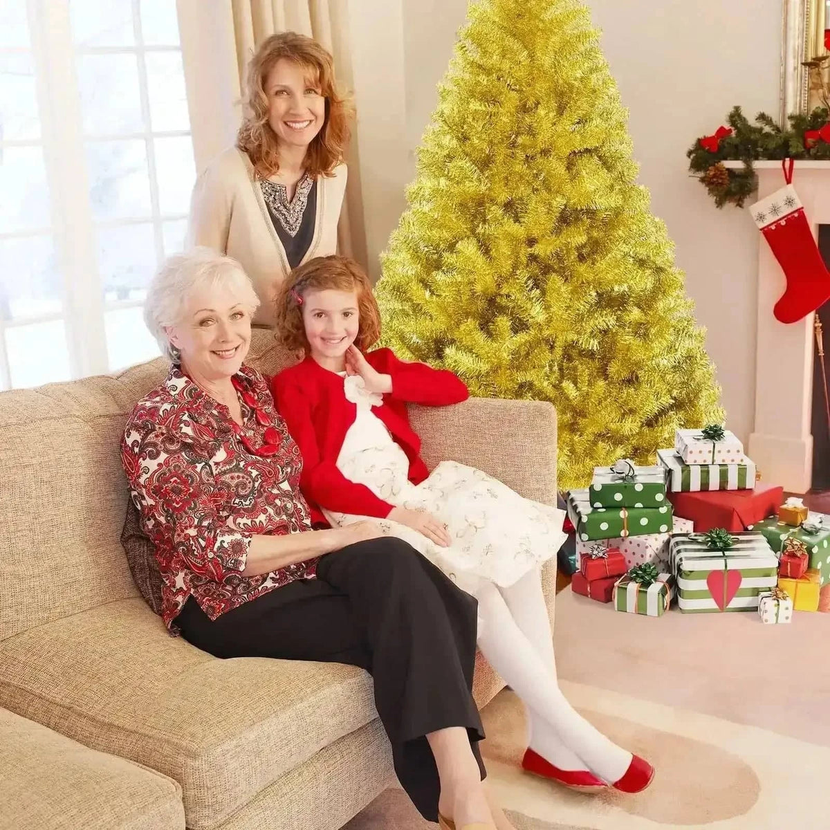 6/7.5 Feet Artificial Tinsel Christmas Tree Hinged with Foldable Stand Cartsfy Inc.