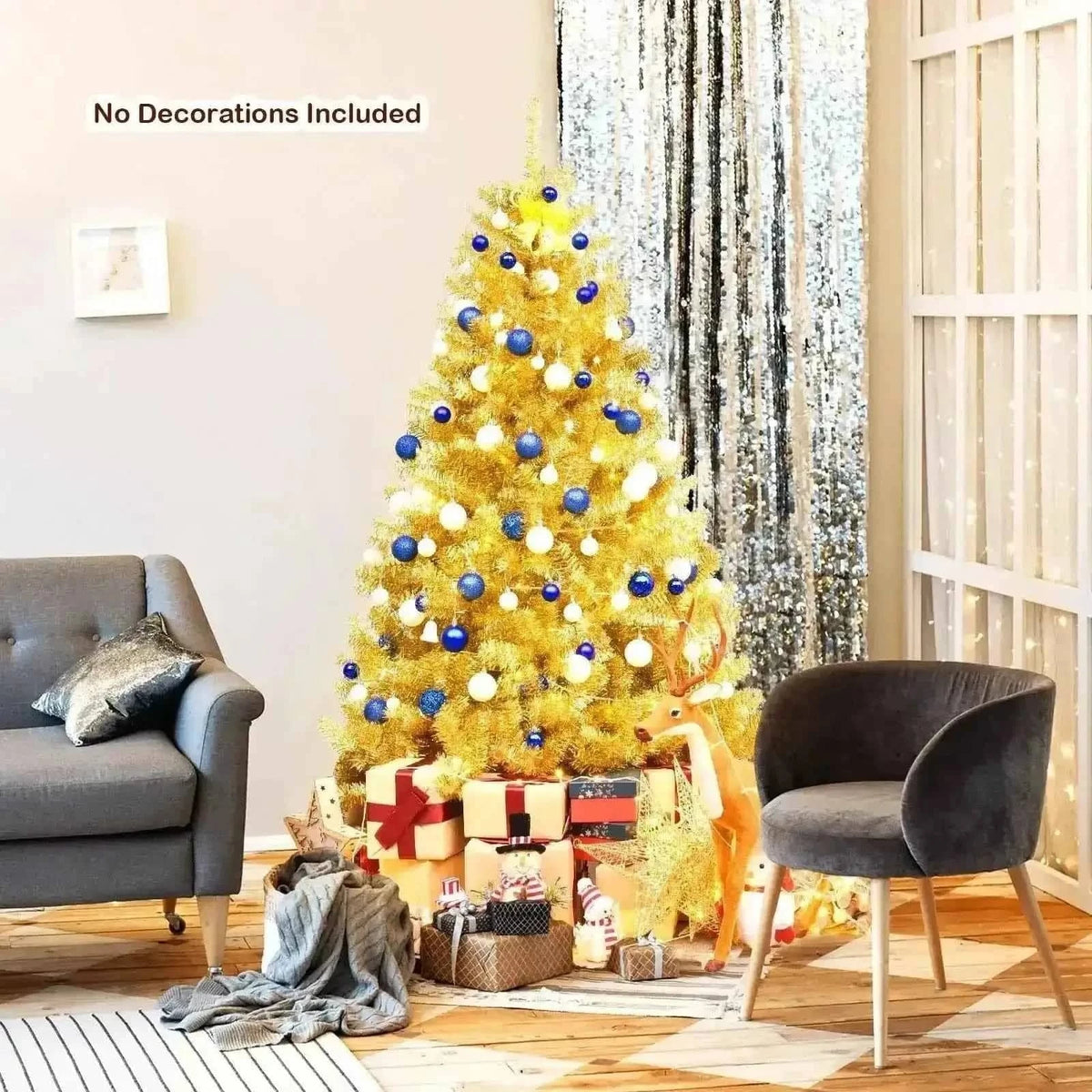 6 ft Artificial Tinsel Christmas Tree with Hinged Branches