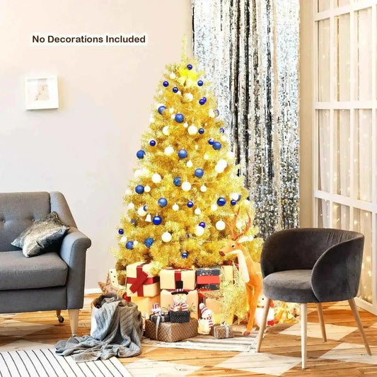 6/7.5 Feet Artificial Tinsel Christmas Tree Hinged with Foldable Stand