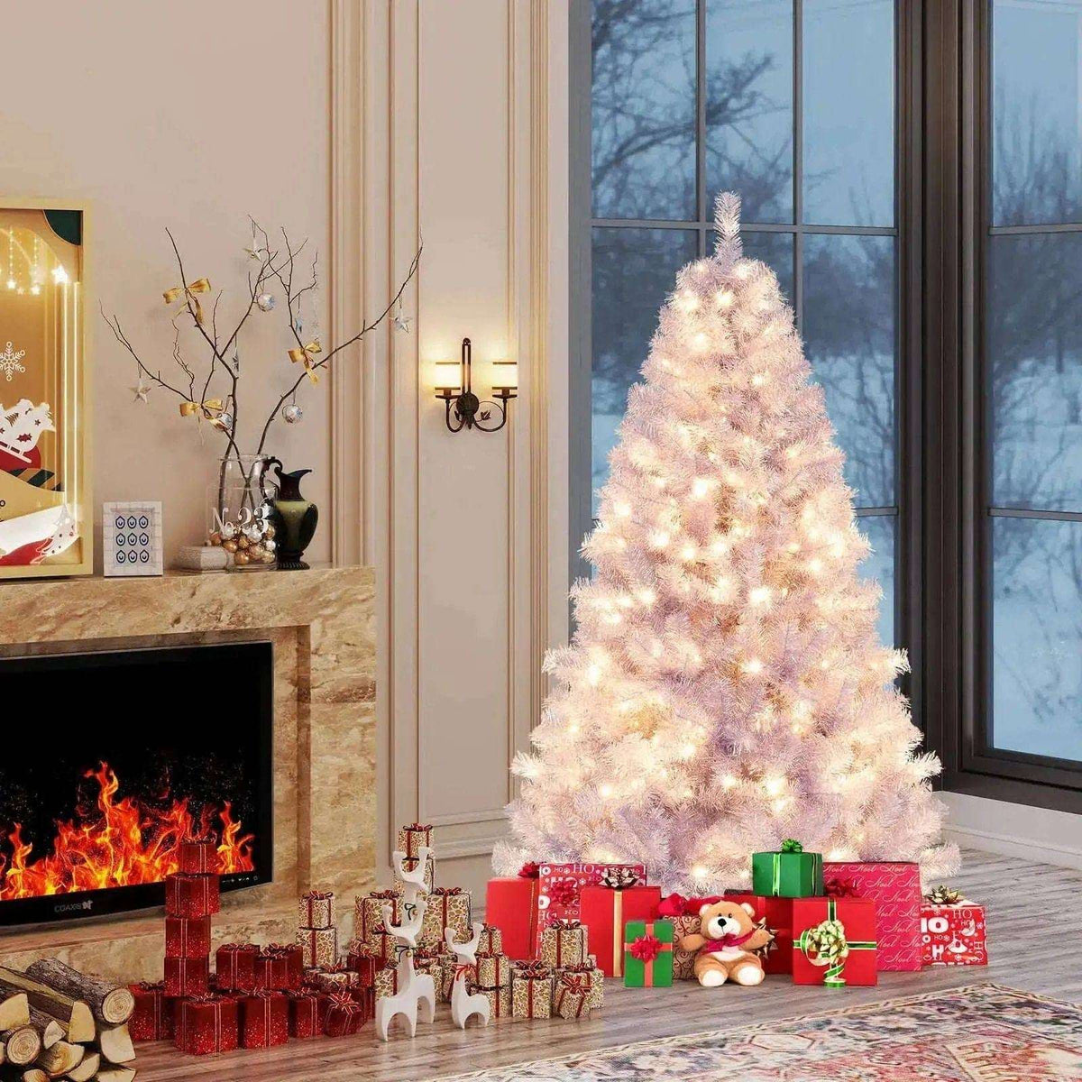 6/7.5 FT Pre-Lit Tinsel Christmas Tree Artificial Xmas Tree