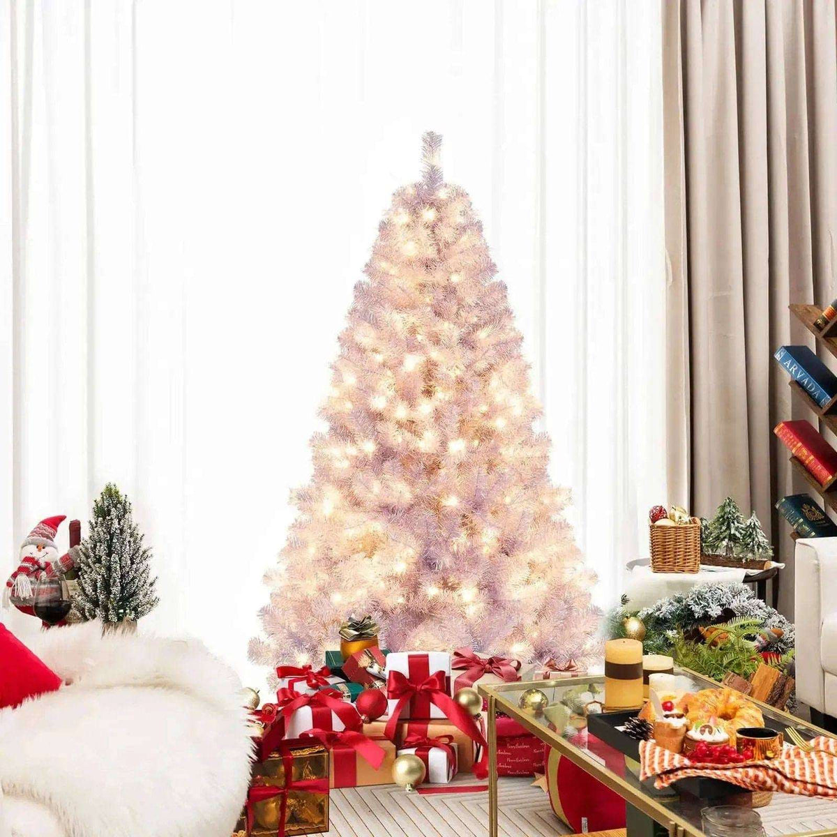 6/7.5 FT Pre-Lit Tinsel Christmas Tree Artificial Xmas Tree Cartsfy Inc.