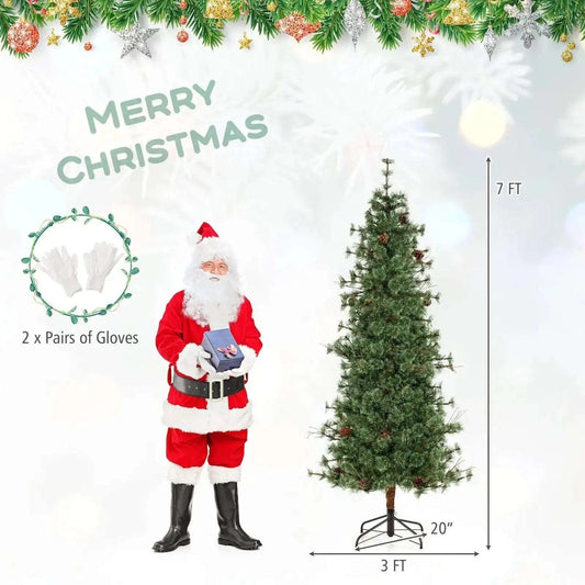6/7/8 Feet Artificial Christmas Tree Pre-lit Hinged Xmas Tree with Warm White LED Lights and Pine Cones Cartsfy Inc.