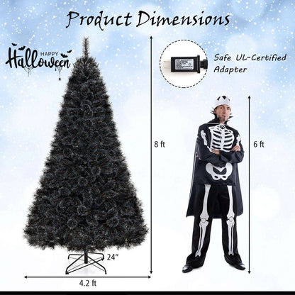 6/7/8 Feet Black Artificial Halloween Christmas Tree with PVC Branch Tips and 210/320/450 Cool White LED Lights DirectDeals M S L M-S-L-