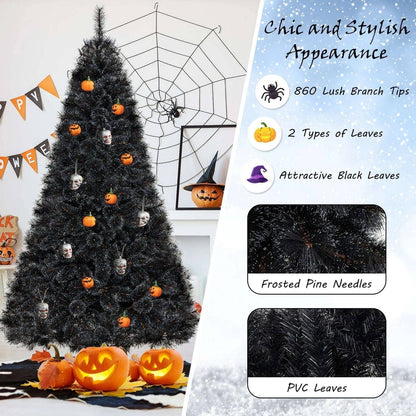 6/7/8 Feet Black Artificial Halloween Christmas Tree with PVC Branch Tips and 210/320/450 Cool White LED Lights DirectDeals M S L M-S-L-