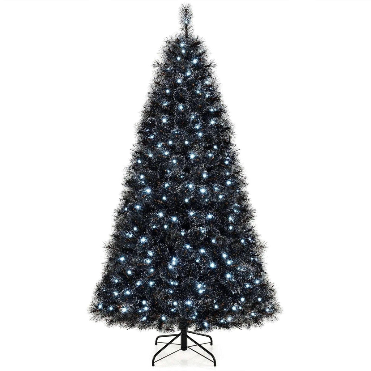 6/7/8 Feet Black Artificial Halloween Christmas Tree with PVC Branch Tips and 210/320/450 Cool White LED Lights DirectDeals M S L M-S-L-