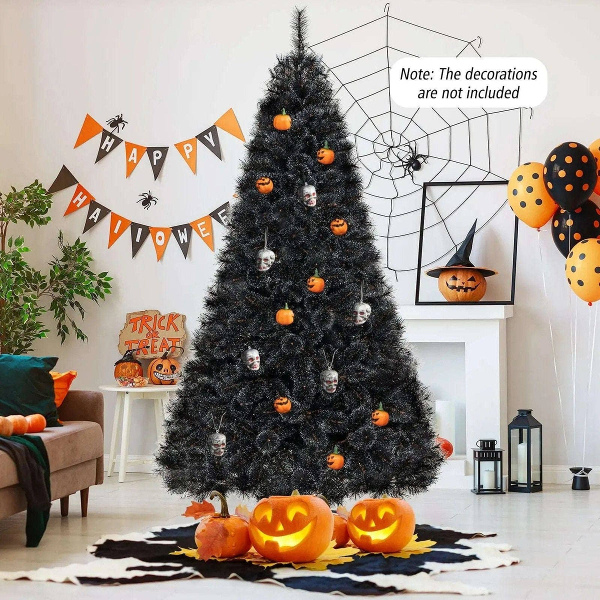 Black Artificial Halloween Christmas Tree with LED Lights
