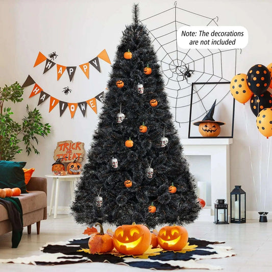 6/7/8 Feet Black Artificial Halloween Christmas Tree with PVC Branch Tips and 210/320/450 Cool White LED Lights DirectDeals M S L M-S-L-