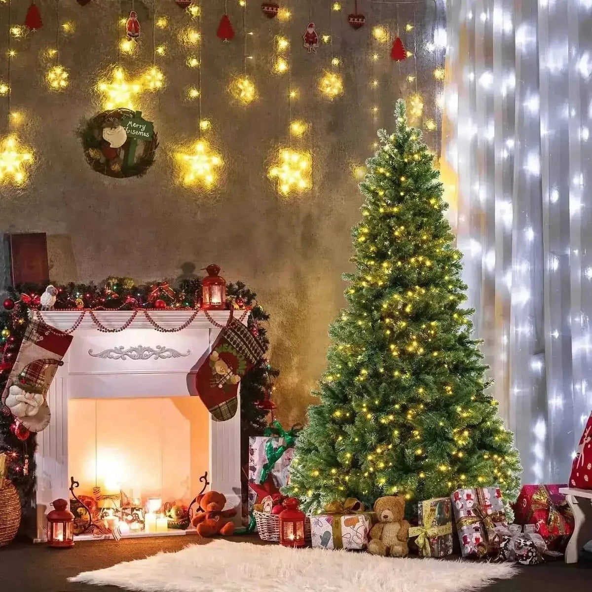 6/7/8 Feet Hinged Christmas Tree with PVC Branch Tips Warm White LED Lights