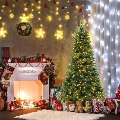 6/7/8 Feet Hinged Christmas Tree with PVC Branch Tips Warm White LED Lights