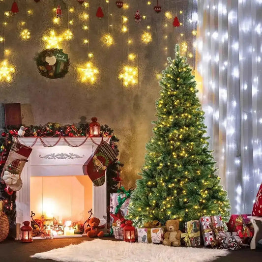 6/7/8 Feet Hinged Christmas Tree with PVC Branch Tips Warm White LED Lights