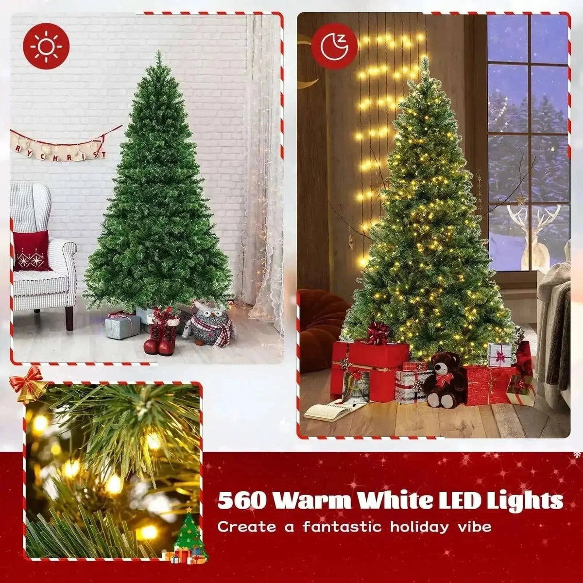 6/7/8 Feet Hinged Christmas Tree with PVC Branch Tips Warm White LED Lights Cartsfy Inc.