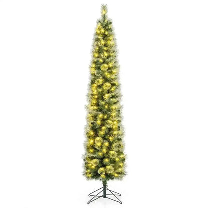 6/7/8 FT Pre-Lit Pencil Artificial Christmas Tree with 120/150/200 LED Warm White Lights and 8 Modes