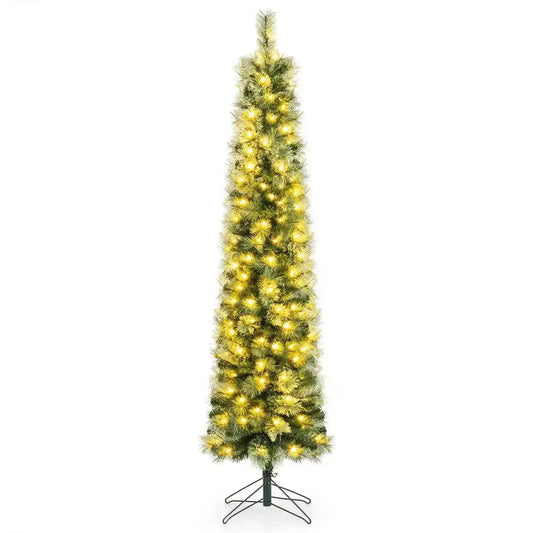 6/7/8 FT Pre-Lit Pencil Artificial Christmas Tree with 120/150/200 LED Warm White Lights and 8 Modes Cartsfy Inc.