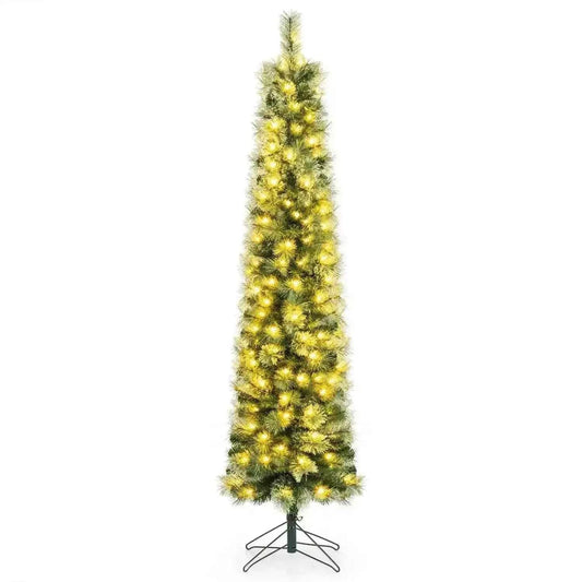 6/7/8 FT Pre-Lit Pencil Artificial Christmas Tree with 120/150/200 LED Warm White Lights and 8 Modes