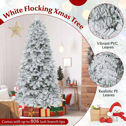 6/7 Feet Artificial Snow-flocked Christmas Tree Pre-lit Hinged Xmas Tree with 130 Twinkle Balls Cartsfy Inc.