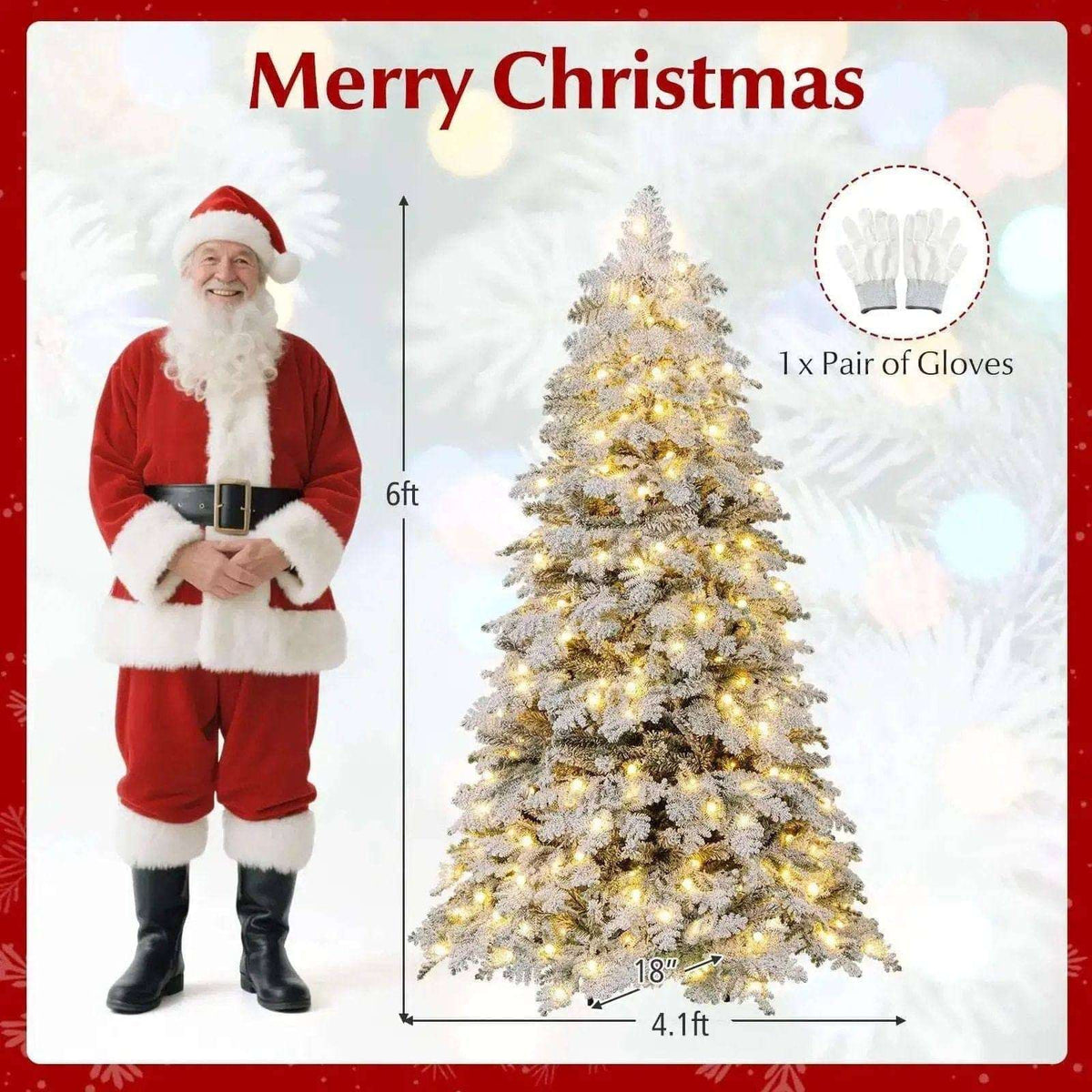 6/7 Feet Artificial Snow-flocked Christmas Tree Pre-lit Hinged Xmas Tree with 130 Twinkle Balls Cartsfy Inc.