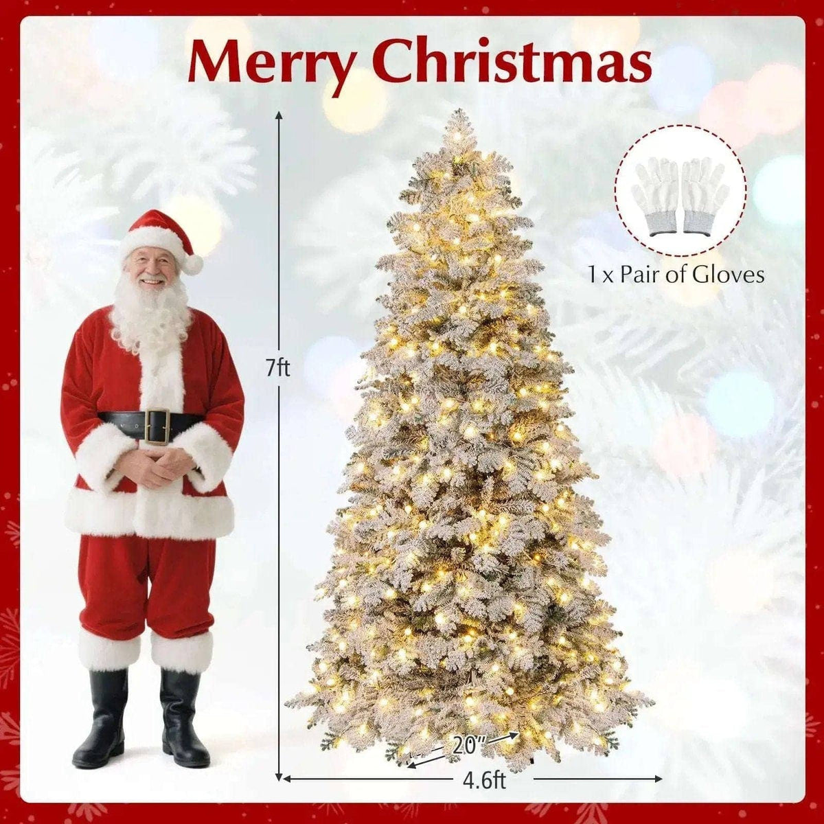 6/7 Feet Artificial Snow-flocked Christmas Tree Pre-lit Hinged Xmas Tree with 130 Twinkle Balls Cartsfy Inc.