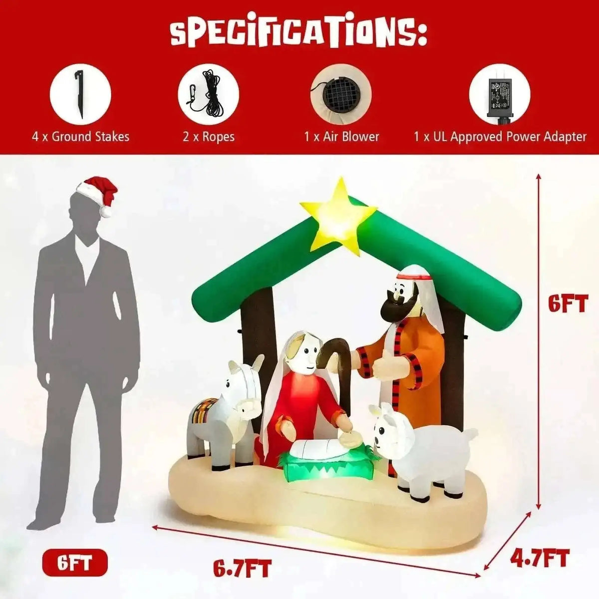 6.7 Feet Christmas Inflatable Nativity Scene with LED Lights Cartsfy Inc.