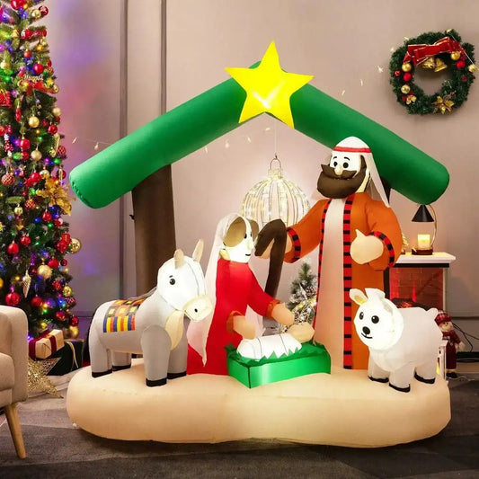 6.7 Feet Christmas Inflatable Nativity Scene with LED Lights DirectDeals Default Title Default Title-