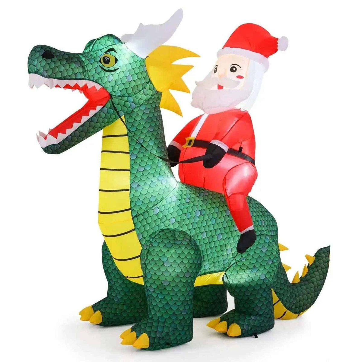 6.7 Feet Christmas Inflatable Santa Claus Ride on Dinosaur with Built-in LED Lights
