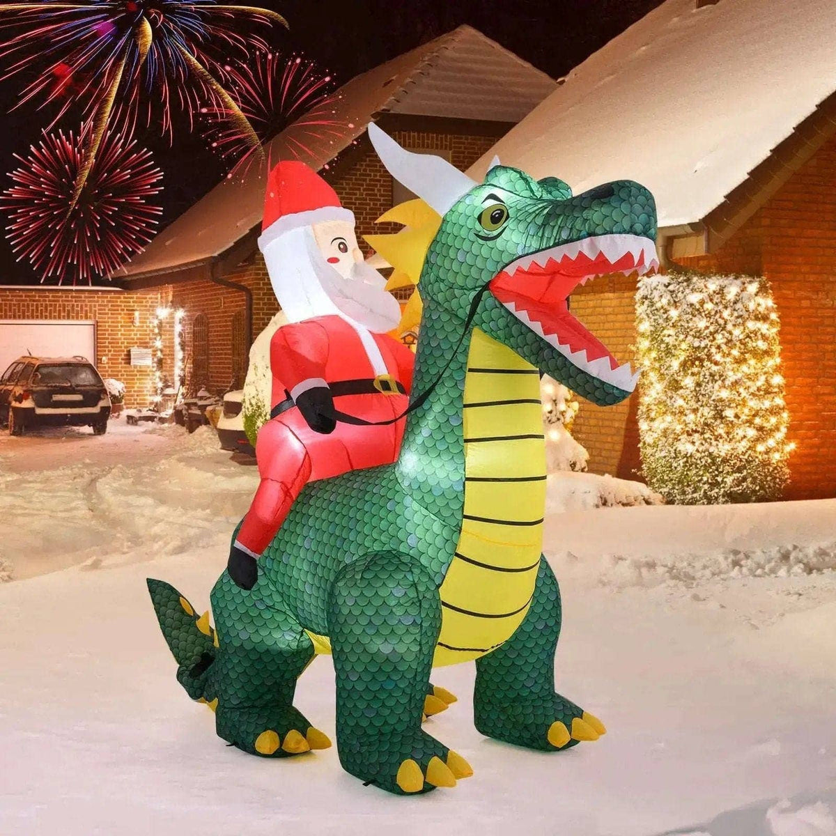 6.7 Feet Christmas Inflatable Santa Claus Ride on Dinosaur with Built-in LED Lights Cartsfy Inc.