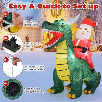 6.7 Feet Christmas Inflatable Santa Claus Ride on Dinosaur with Built-in LED Lights Cartsfy Inc.