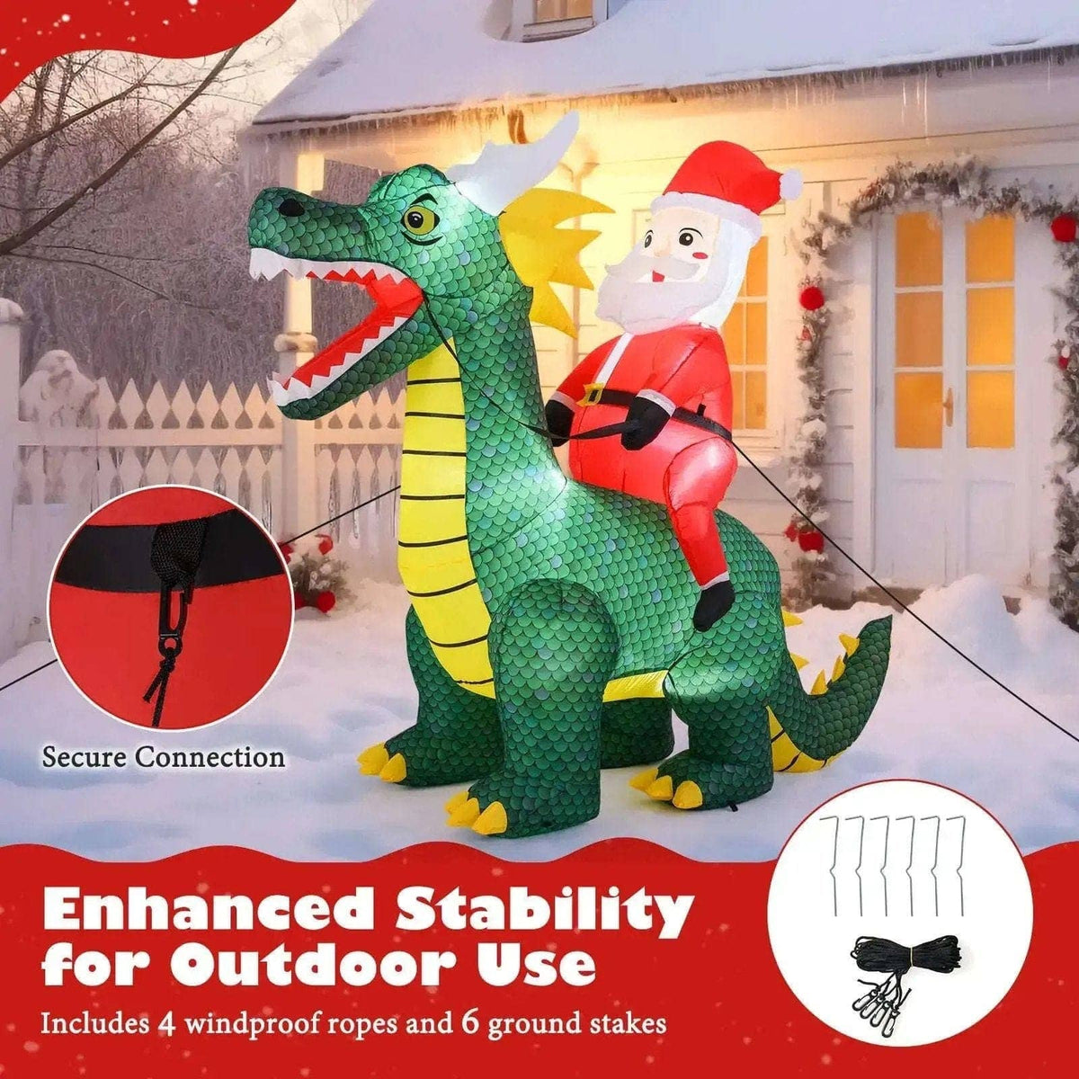 6.7 Feet Christmas Inflatable Santa Claus Ride on Dinosaur with Built-in LED Lights Cartsfy Inc.