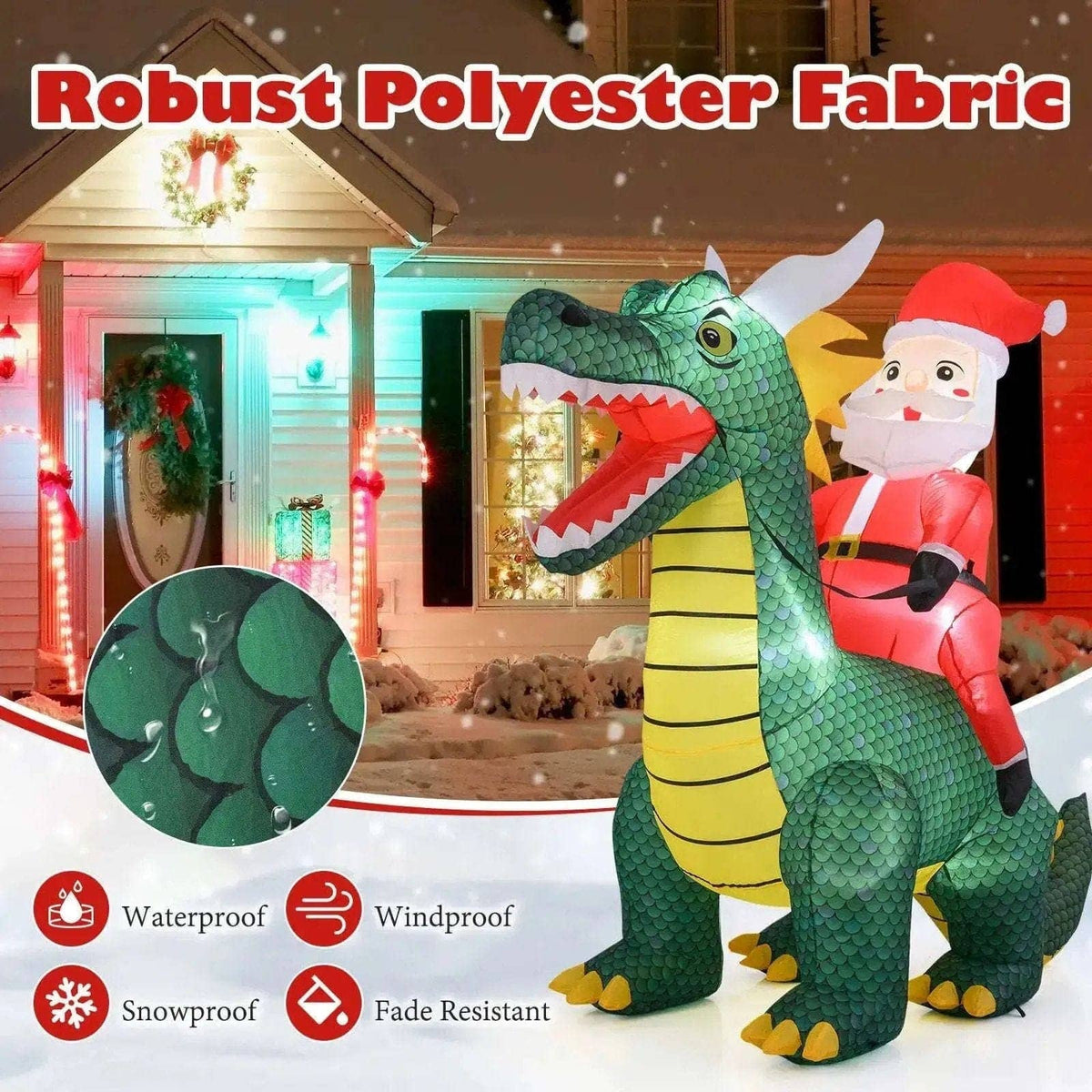6.7 Feet Christmas Inflatable Santa Claus Ride on Dinosaur with Built-in LED Lights Cartsfy Inc.