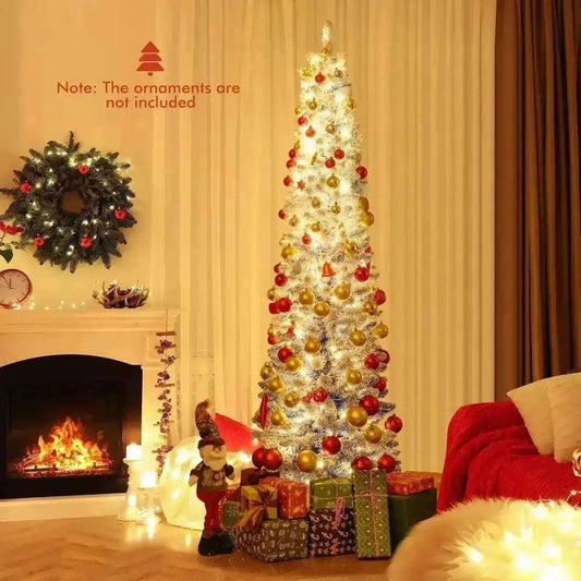 6/7 Feet Snow-flocked Artificial Christmas Tree with 220/290 Warm White LED Lights Cartsfy Inc.