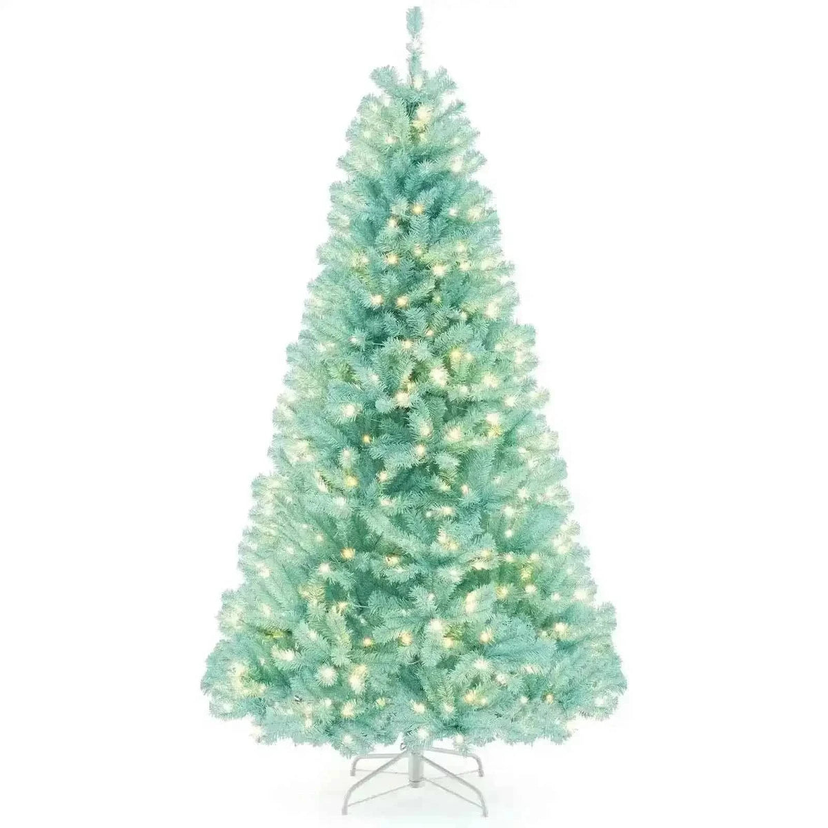 6/7 FT Blue Artificial Christmas Tree with 280/380 Warm White LED Lights and Foldable Metal Stand