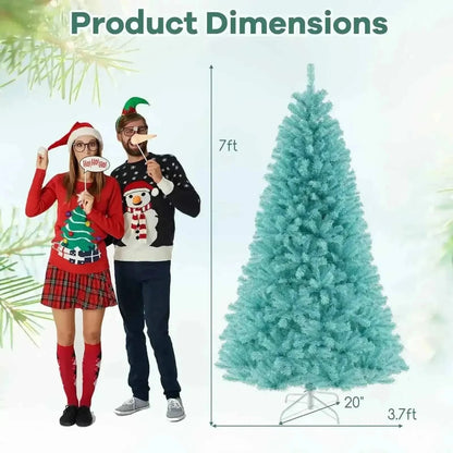 6/7 FT Blue Artificial Christmas Tree with 280/380 Warm White LED Lights and Foldable Metal Stand