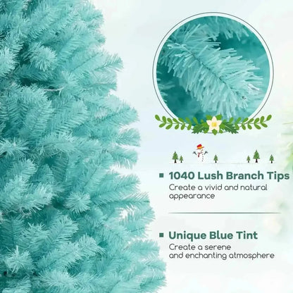 6/7 FT Blue Artificial Christmas Tree with 280/380 Warm White LED Lights and Foldable Metal Stand