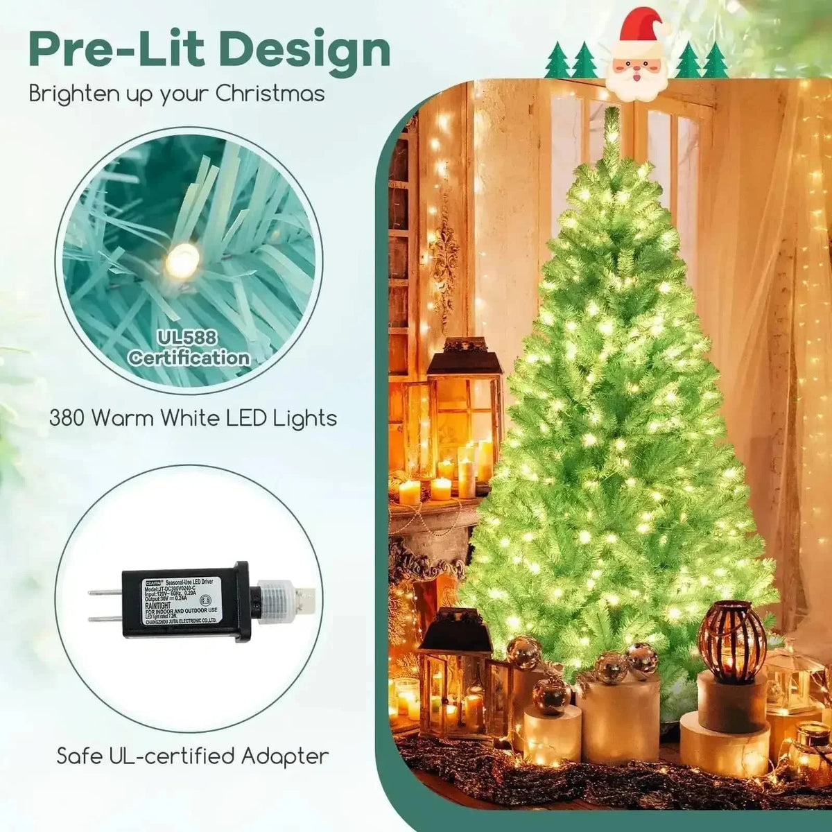 6/7 FT Blue Artificial Christmas Tree with 280/380 Warm White LED Lights and Foldable Metal Stand Cartsfy Inc.
