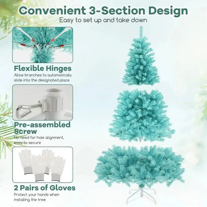 6/7 FT Blue Artificial Christmas Tree with 280/380 Warm White LED Lights and Foldable Metal Stand Cartsfy Inc.