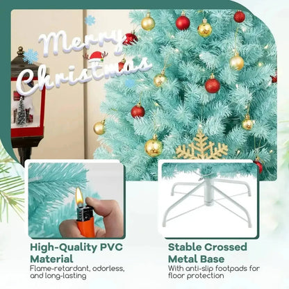 6/7 FT Blue Artificial Christmas Tree with 280/380 Warm White LED Lights and Foldable Metal Stand Cartsfy Inc.