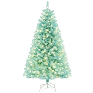 6/7 FT Blue Artificial Christmas Tree with 280/380 Warm White LED Lights and Foldable Metal Stand Cartsfy Inc.