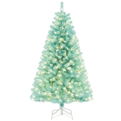 6/7 FT Blue Artificial Christmas Tree with 280/380 Warm White LED Lights and Foldable Metal Stand Cartsfy Inc.