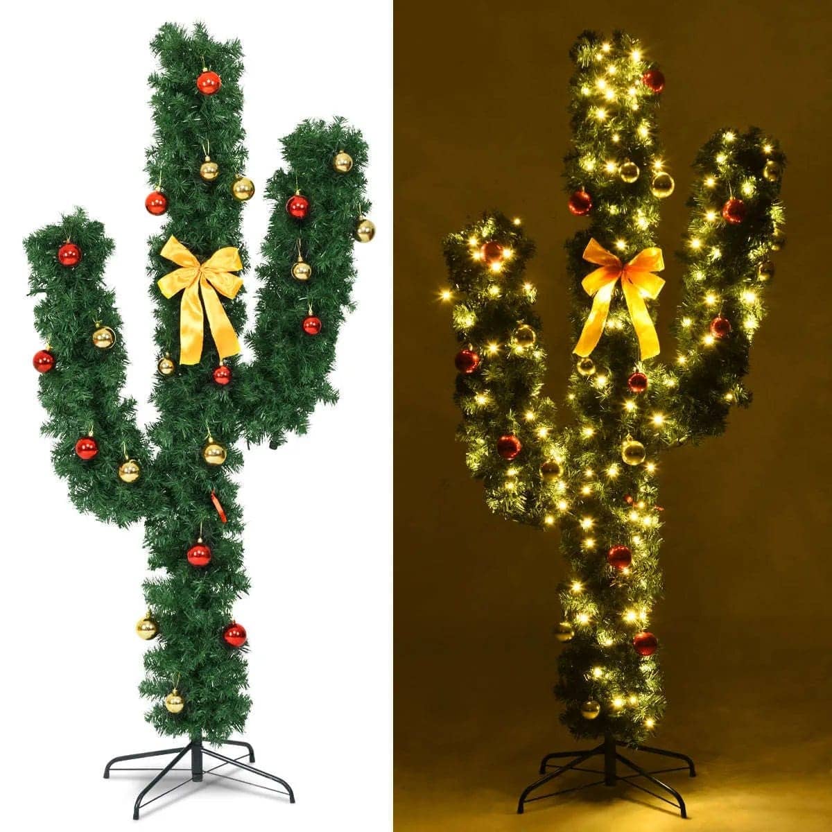 6 Feet Artificial Cactus PVC Christmas Tree with LED Lights and Ball Ornaments DirectDeals 5 Ft 7 Ft 6 Ft 5 Ft-7 Ft-6 Ft-