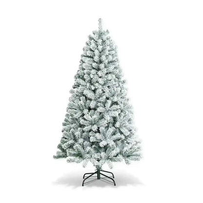 6 Feet Artificial Snow Decorated Flocked Hinged Christmas Tree with Metal Stand Cartsfy Inc.