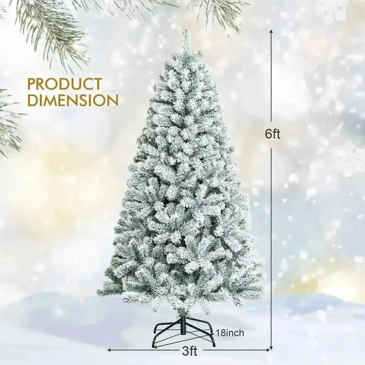 6 Feet Artificial Snow Decorated Flocked Hinged Christmas Tree with Metal Stand Cartsfy Inc.