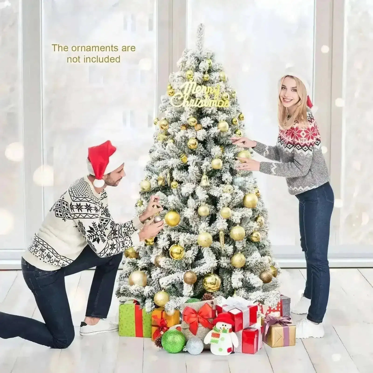 6 Feet Artificial Snow Decorated Flocked Hinged Christmas Tree with Metal Stand Cartsfy Inc.